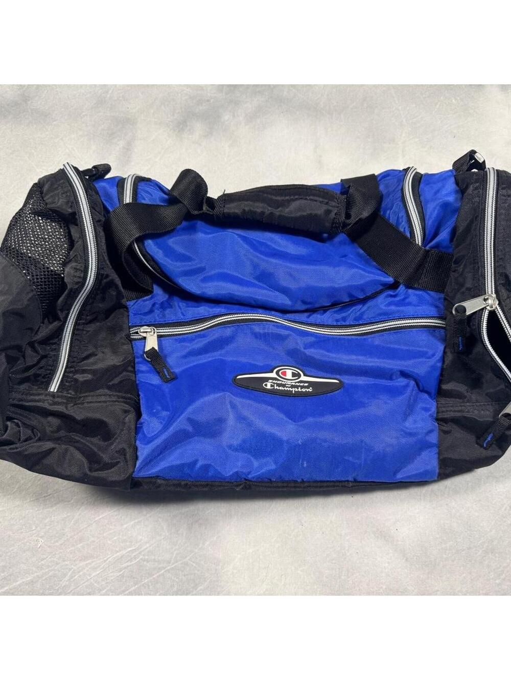 Vintage 90s Champion Endurance Blue Black Multi Pocket Gym Travel Duffel Bag